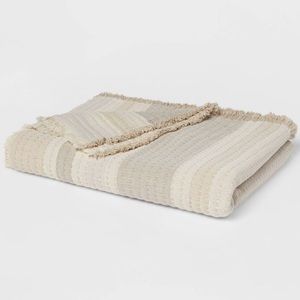 New 60"x80" Woven Striped Bed Throw blanket